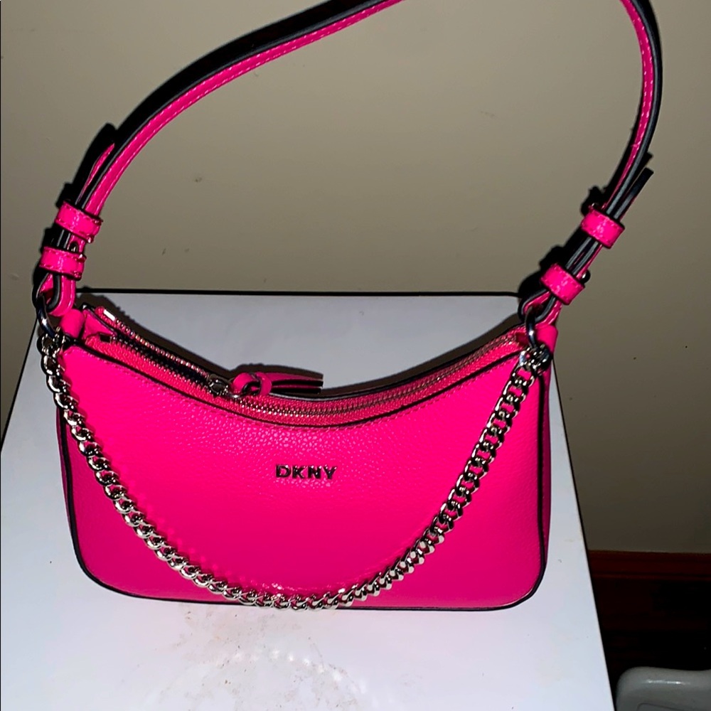 Hot pink dkny silver chain & strap